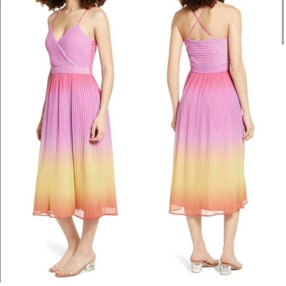 NWT LEITH Ombré Gradient Pink Lemonade Pleated Sleeveless Dress - Picture 2 of 10